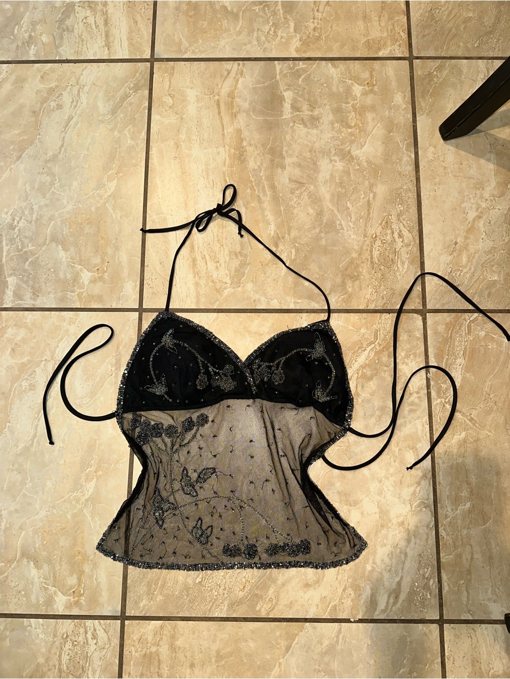 Y2K Black Lipstick Sheer Halter Top Size S